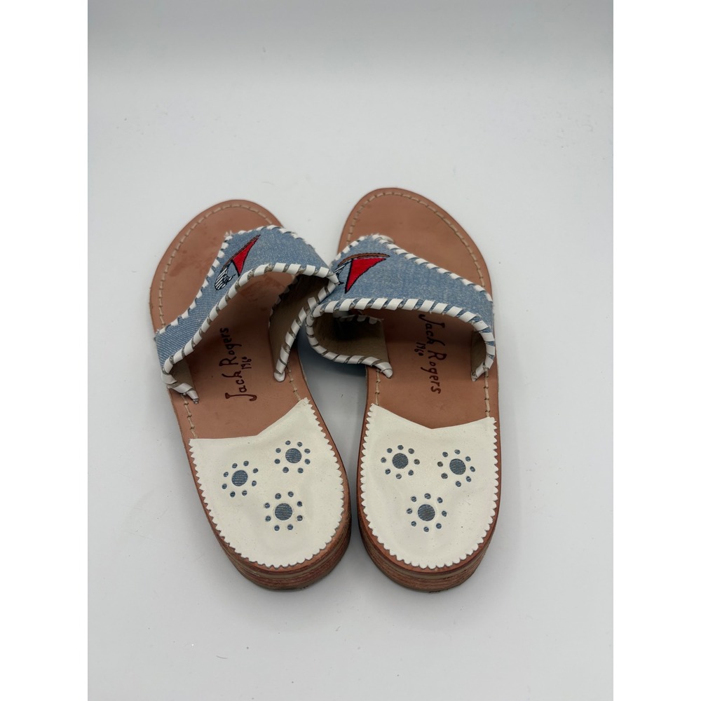 Jack Rogers Sailboat Embroidered Denim Navajo Sandals Blue White Womens 10M - Picture 6 of 8